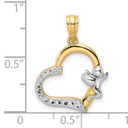 14k and White Rhodium Cherub on Heart Pendant