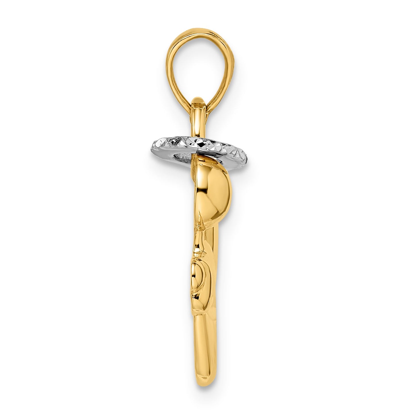 14k and White Rhodium Diamond-cut Halo on Angel Pendant
