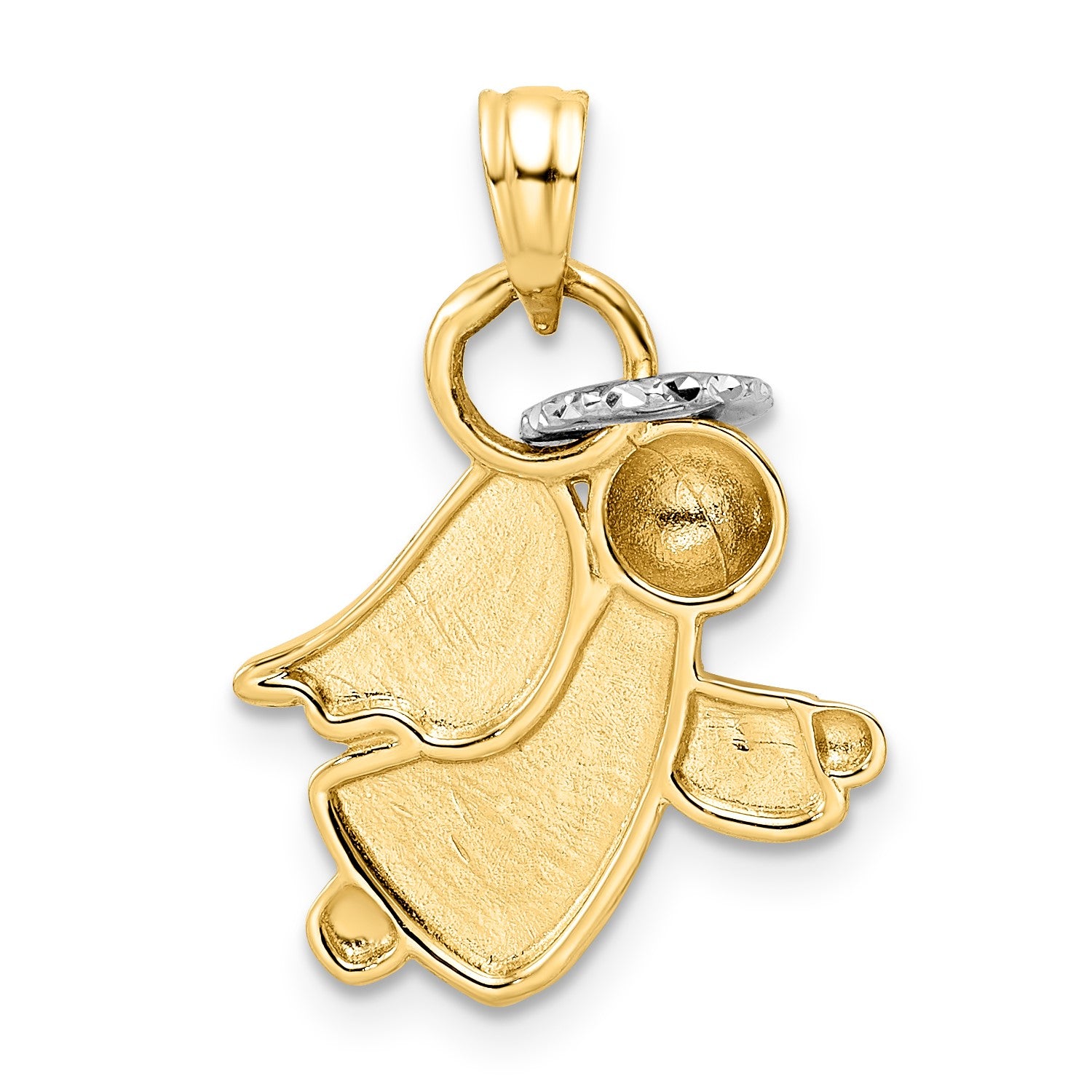 14k and White Rhodium Diamond-cut Halo on Angel Pendant
