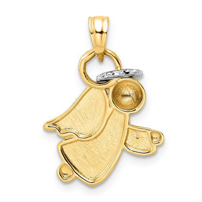 14k and White Rhodium Diamond-cut Halo on Angel Pendant