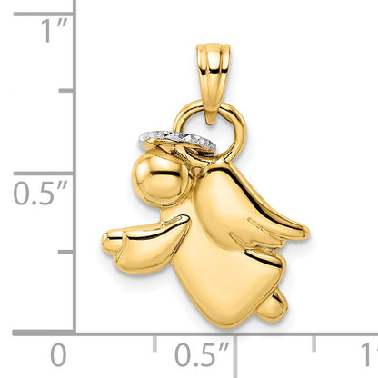 14k and White Rhodium Diamond-cut Halo on Angel Pendant