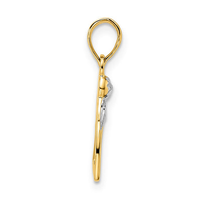 14k and White Rhodium Diamond-cut Angel Holding Heart Pendant