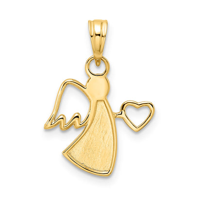 14k and White Rhodium Diamond-cut Angel Holding Heart Pendant