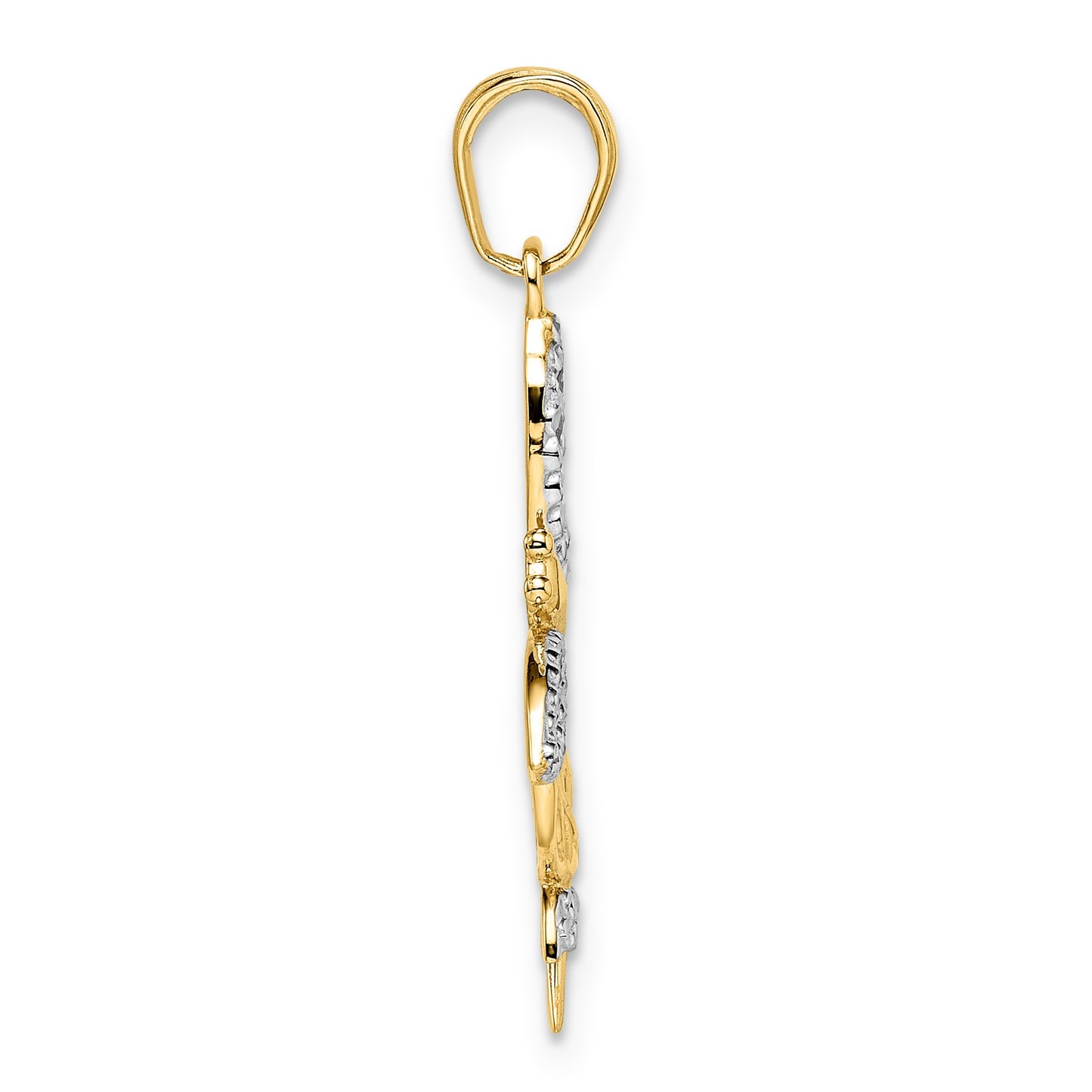14k and White Rhodium Diamond-cut Dragonflies Pendant