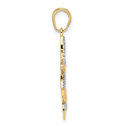 14k and White Rhodium Diamond-cut Dragonflies Pendant