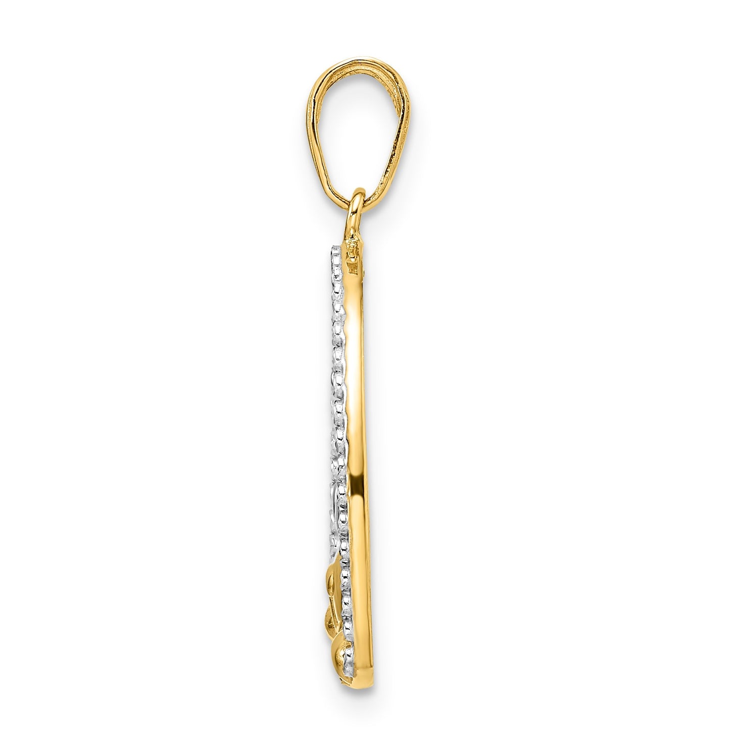 14k and White Rhodium Diamond-cut Puppy in Heart Pendant