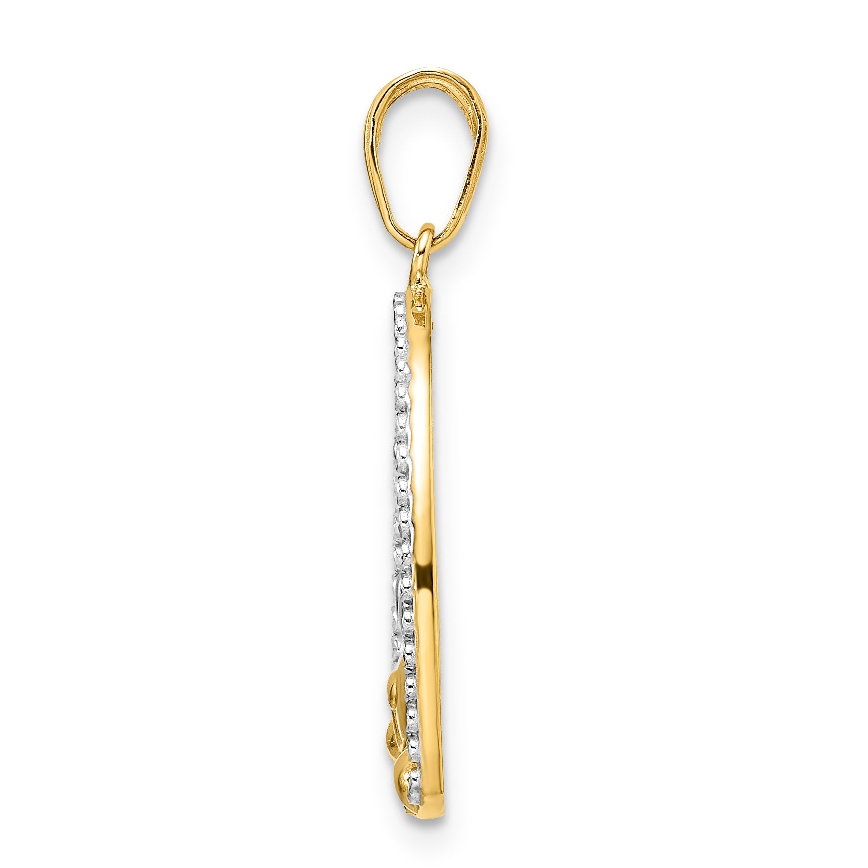 14k and White Rhodium Diamond-cut Puppy in Heart Pendant