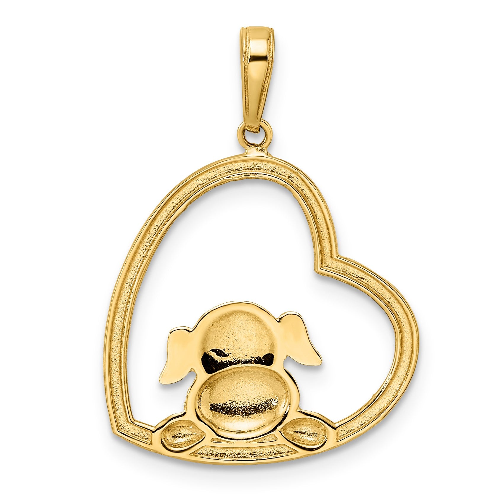 14k and White Rhodium Diamond-cut Puppy in Heart Pendant