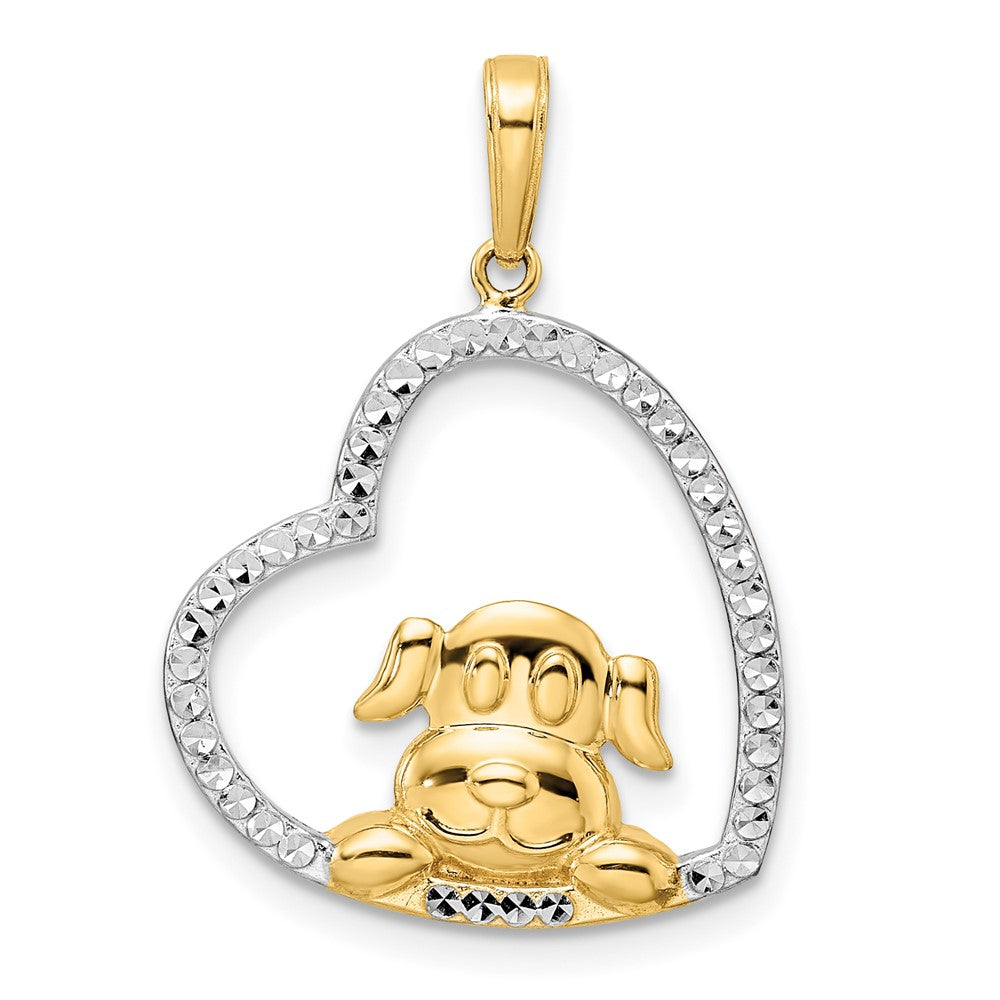 14k & White Rhodium D/C Puppy in Heart Pendant