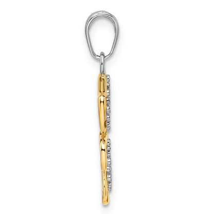 14k and White Rhodium Diamond-cut Dog and Puppy Pendant