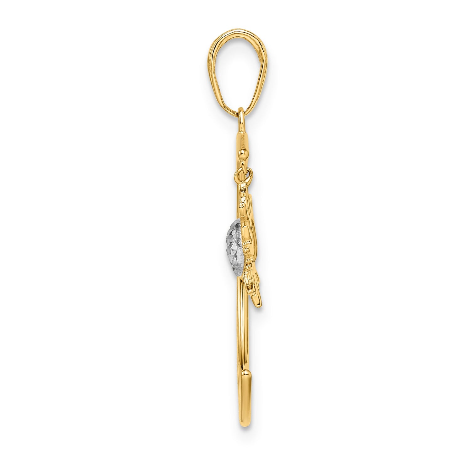 14k and White Rhodium Diamond-cut Moon and Dangle Sun Pendant