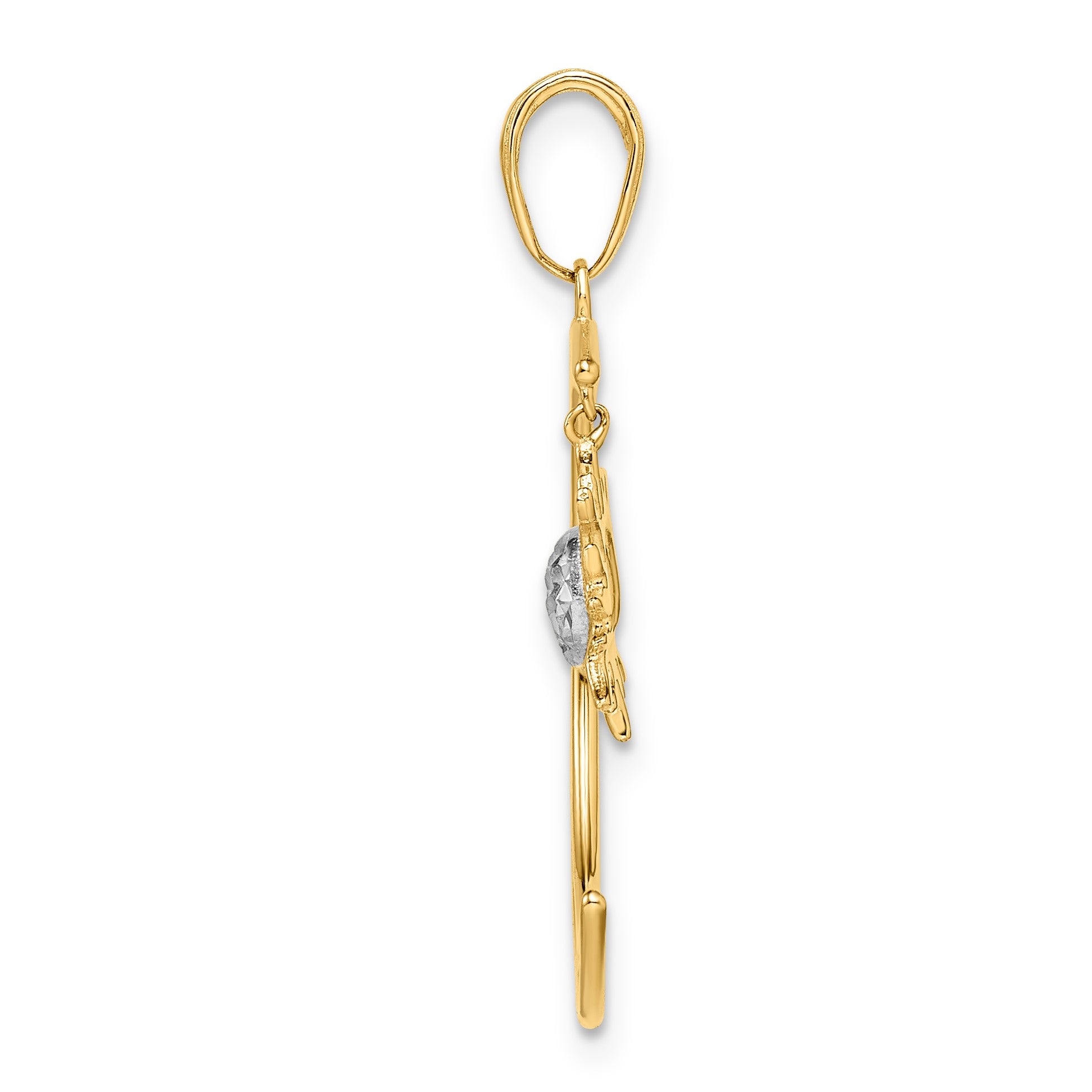 14k and White Rhodium Diamond-cut Moon and Dangle Sun Pendant