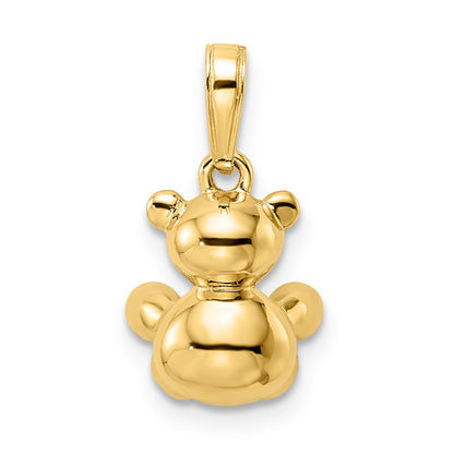 14k and White Rhodium 3-D Diamond-cut Teddy Bear Pendant