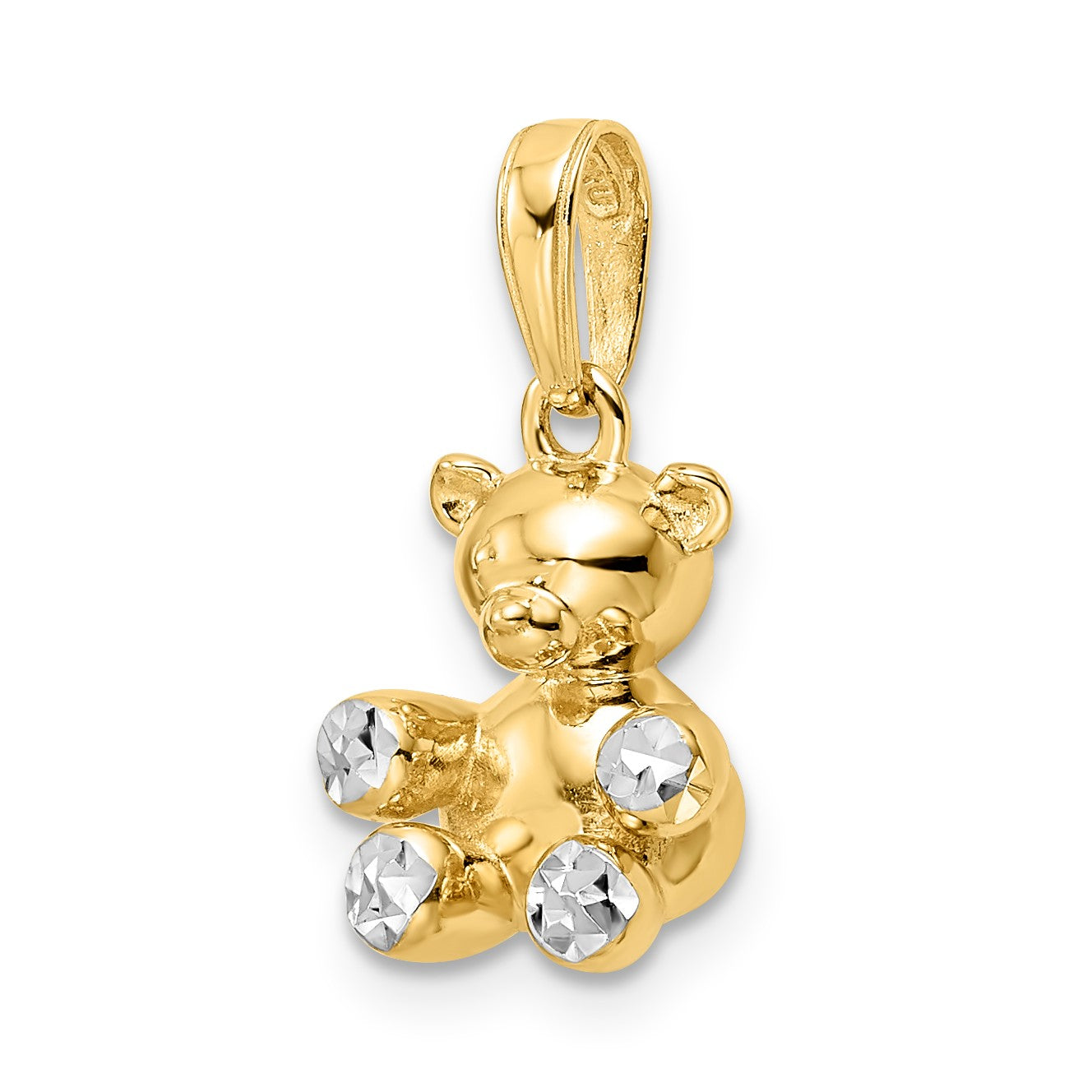 14k and White Rhodium 3-D Diamond-cut Teddy Bear Pendant