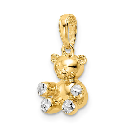 14k and White Rhodium 3-D Diamond-cut Teddy Bear Pendant