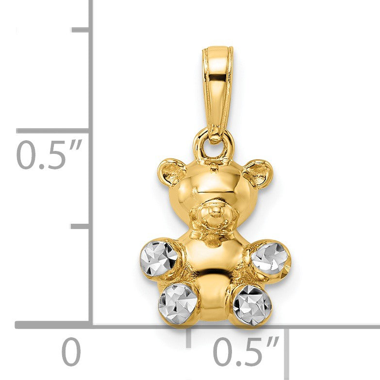 14k and White Rhodium 3-D Diamond-cut Teddy Bear Pendant
