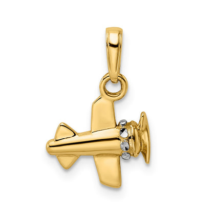 14k and White Rhodium 3-D Diamond-cut Airplane Pendant