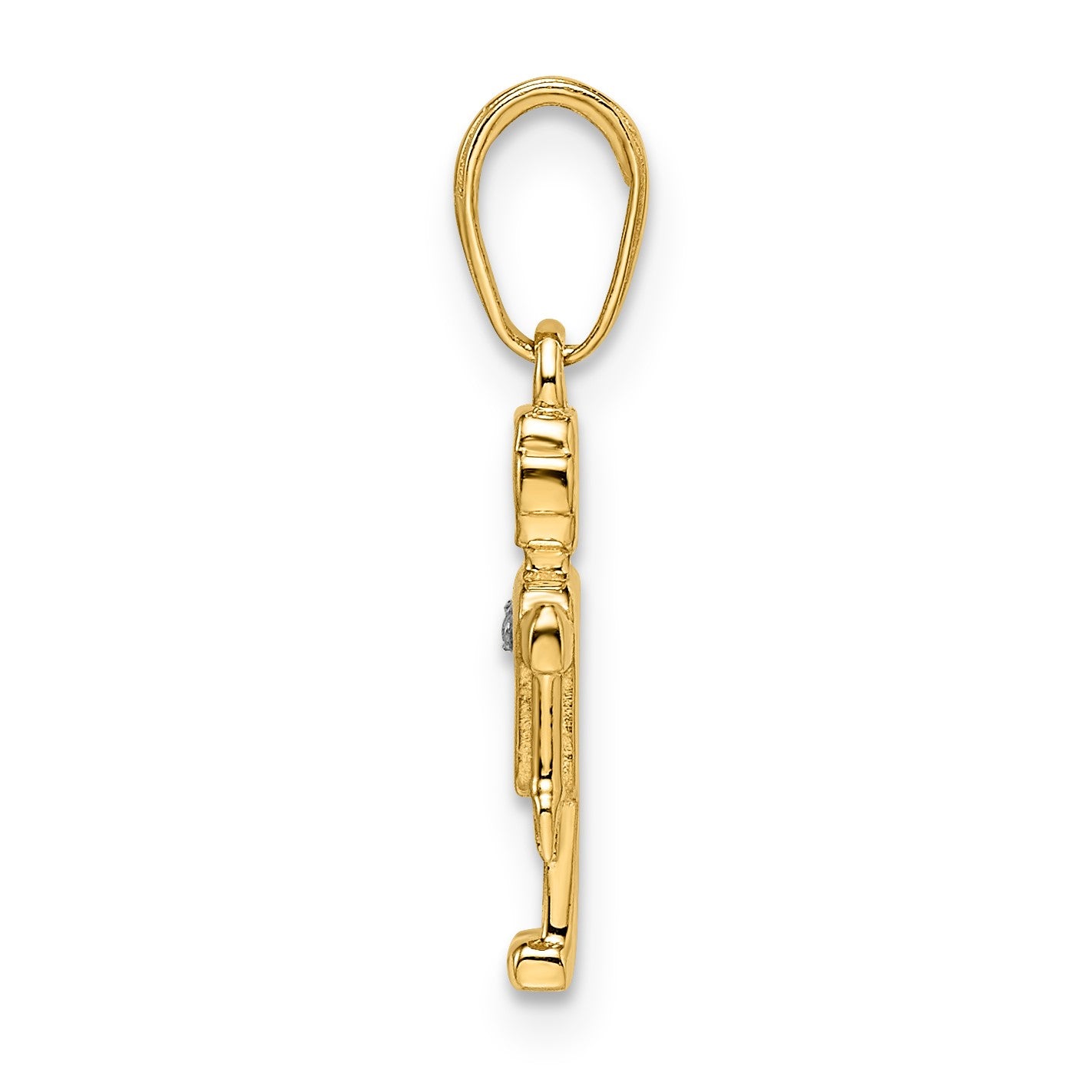 14k and White Rhodium Diamond-cut Robot Pendant