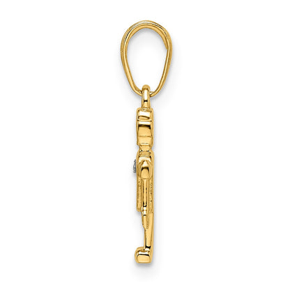 14k and White Rhodium Diamond-cut Robot Pendant