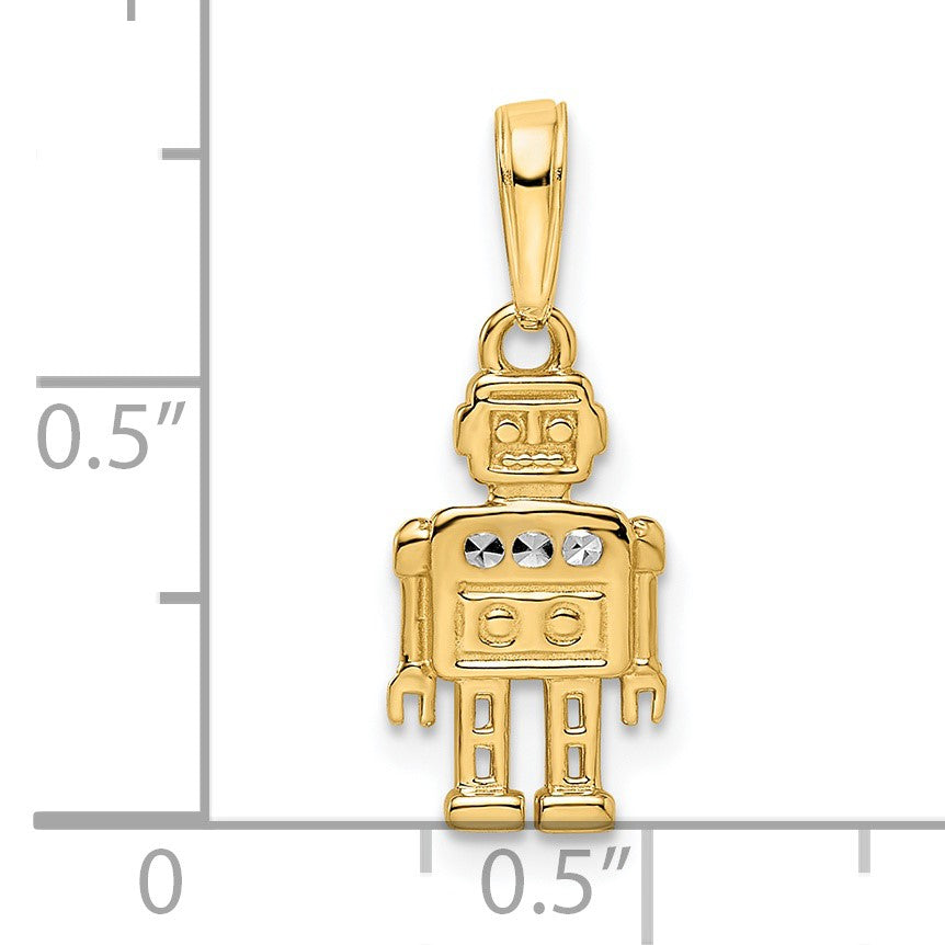 14k and White Rhodium Diamond-cut Robot Pendant
