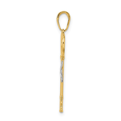 14k and White Rhodium Diamond-cut Heart Key Pendant