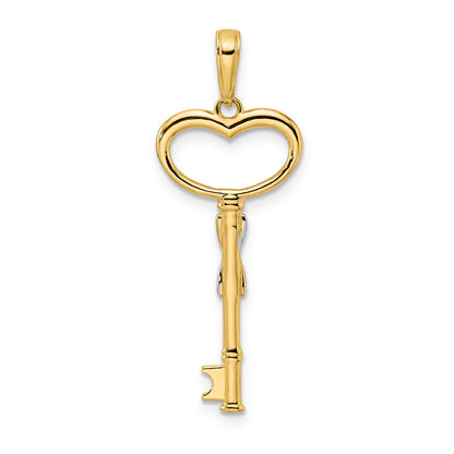 14k and White Rhodium Diamond-cut Heart Key Pendant