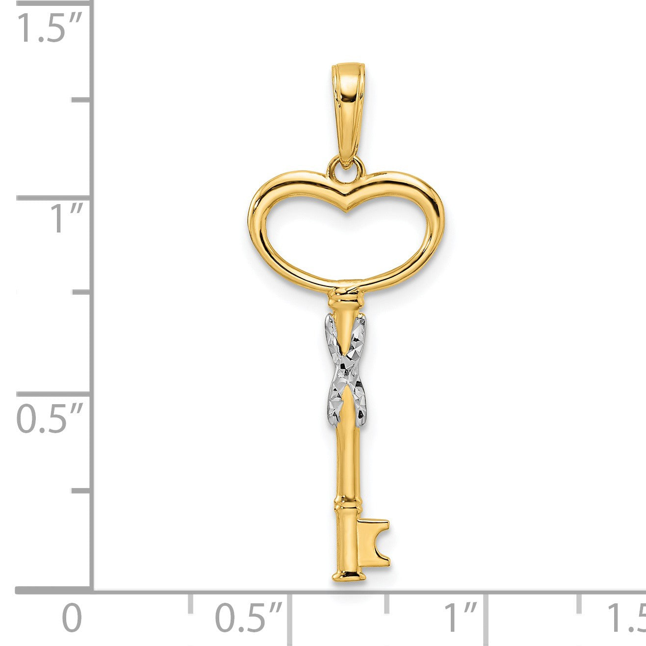 14k and White Rhodium Diamond-cut Heart Key Pendant