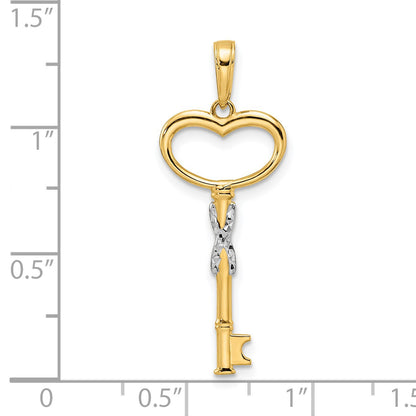 14k and White Rhodium Diamond-cut Heart Key Pendant