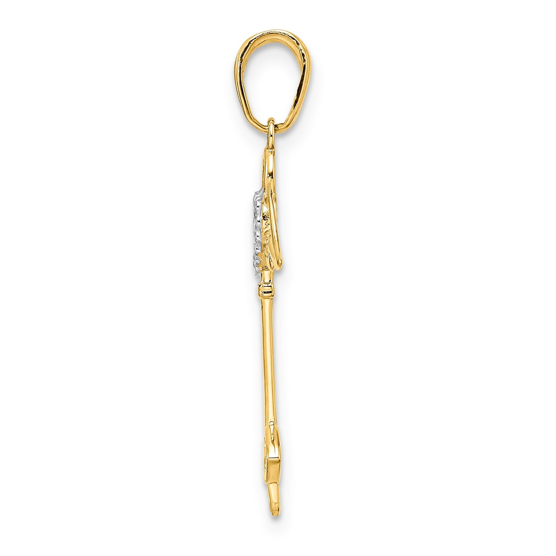 14k and White Rhodium Diamond-cut Heart/Angel Wings Key Pendant