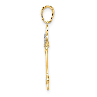 14k and White Rhodium Diamond-cut Heart/Angel Wings Key Pendant