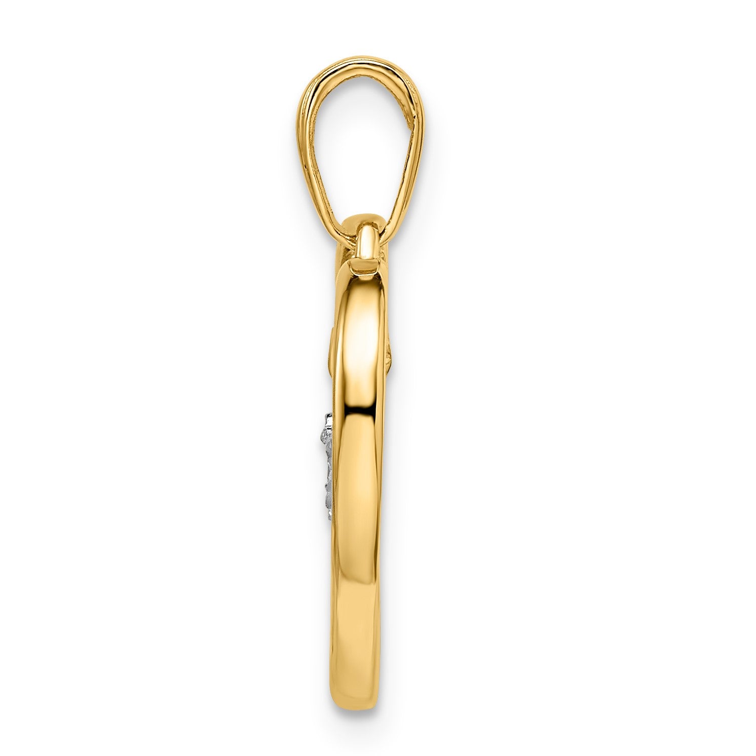 14k and White Rhodium Diamond-cut Heart Dangle in Heart Pendant