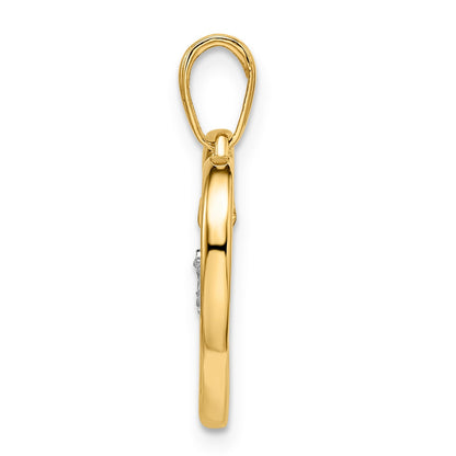 14k and White Rhodium Diamond-cut Heart Dangle in Heart Pendant