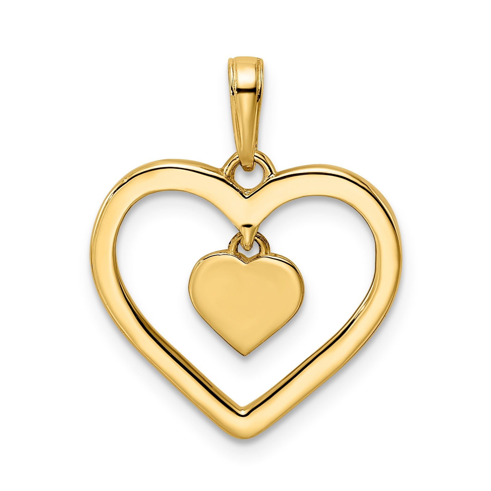 14k and White Rhodium Diamond-cut Heart Dangle in Heart Pendant