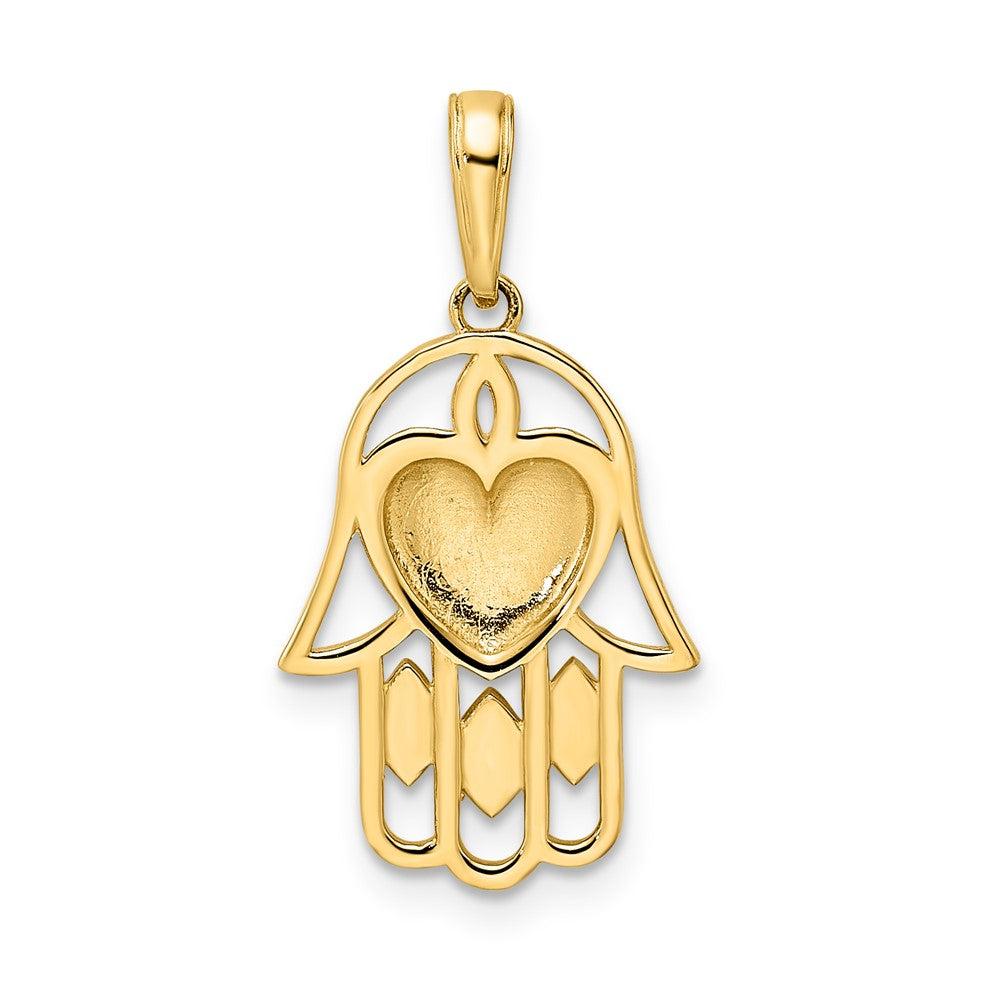 14k & White Rhodium D/C Heart Hamsa Pendant