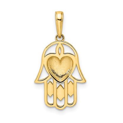 14k & White Rhodium D/C Heart Hamsa Pendant