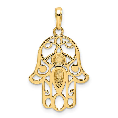 14k & White Rhodium D/C Evil Eye Hamsa Pendant