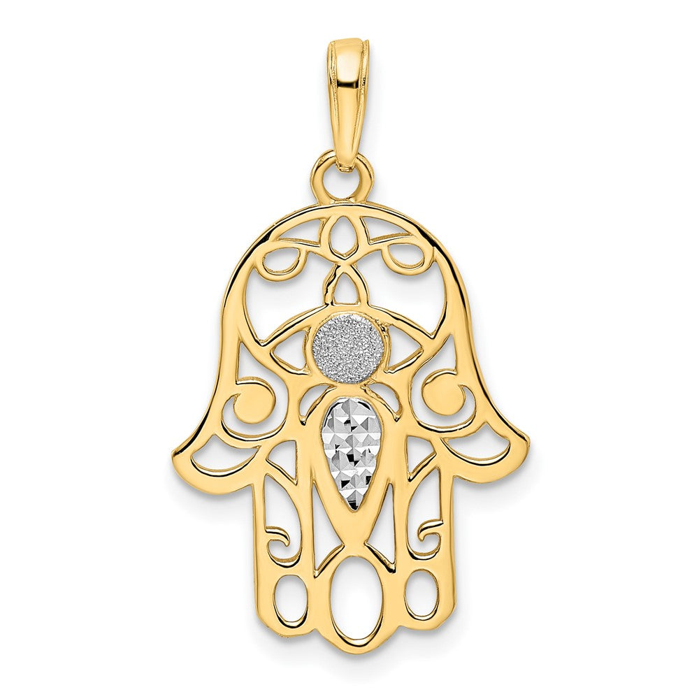 14k & White Rhodium D/C Evil Eye Hamsa Pendant