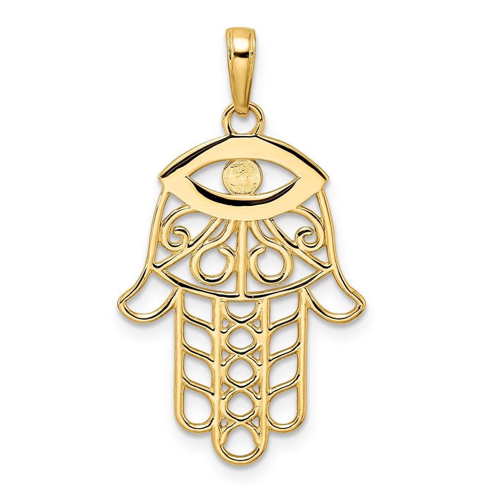 14k & White Rhodium D/C Evil Eye Hamsa Pendant