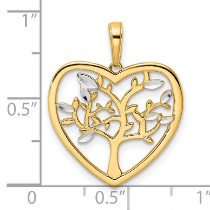 14k and White Rhodium Diamond-cut Tree of Life Heart Pendant