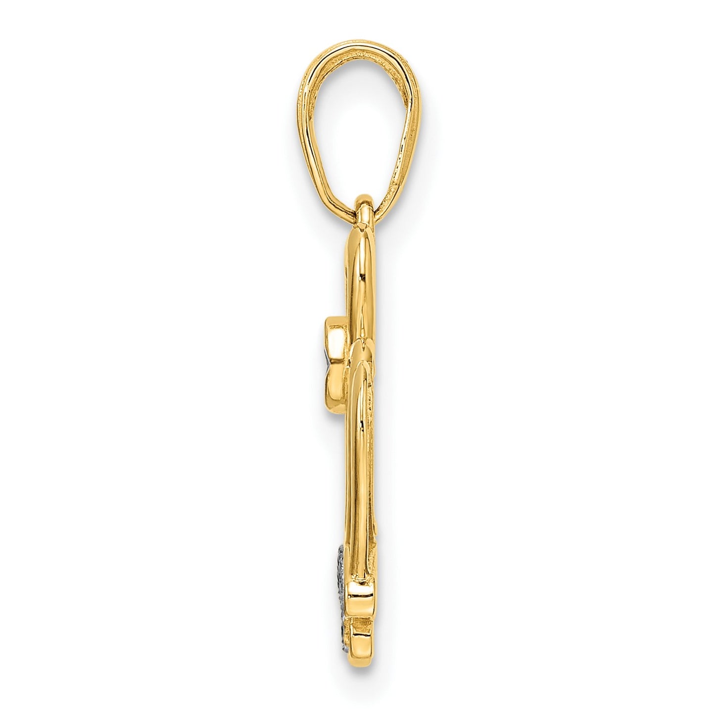 14k and White Rhodium Diamond-cut Crown Pendant