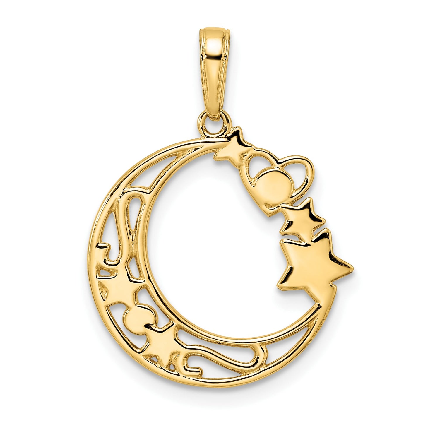 14k and White Rhodium Diamond-cut Heart/Star/Moon Pendant