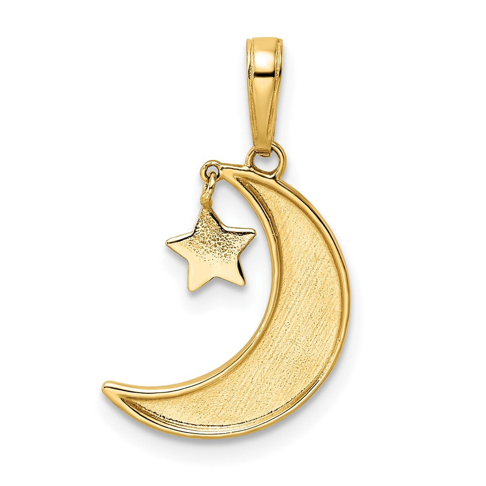 14k & White Rhodium Moon w/ Dangle Star Pendant