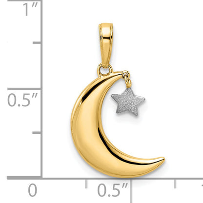 14k and White Rhodium Moon with Dangle Star Pendant