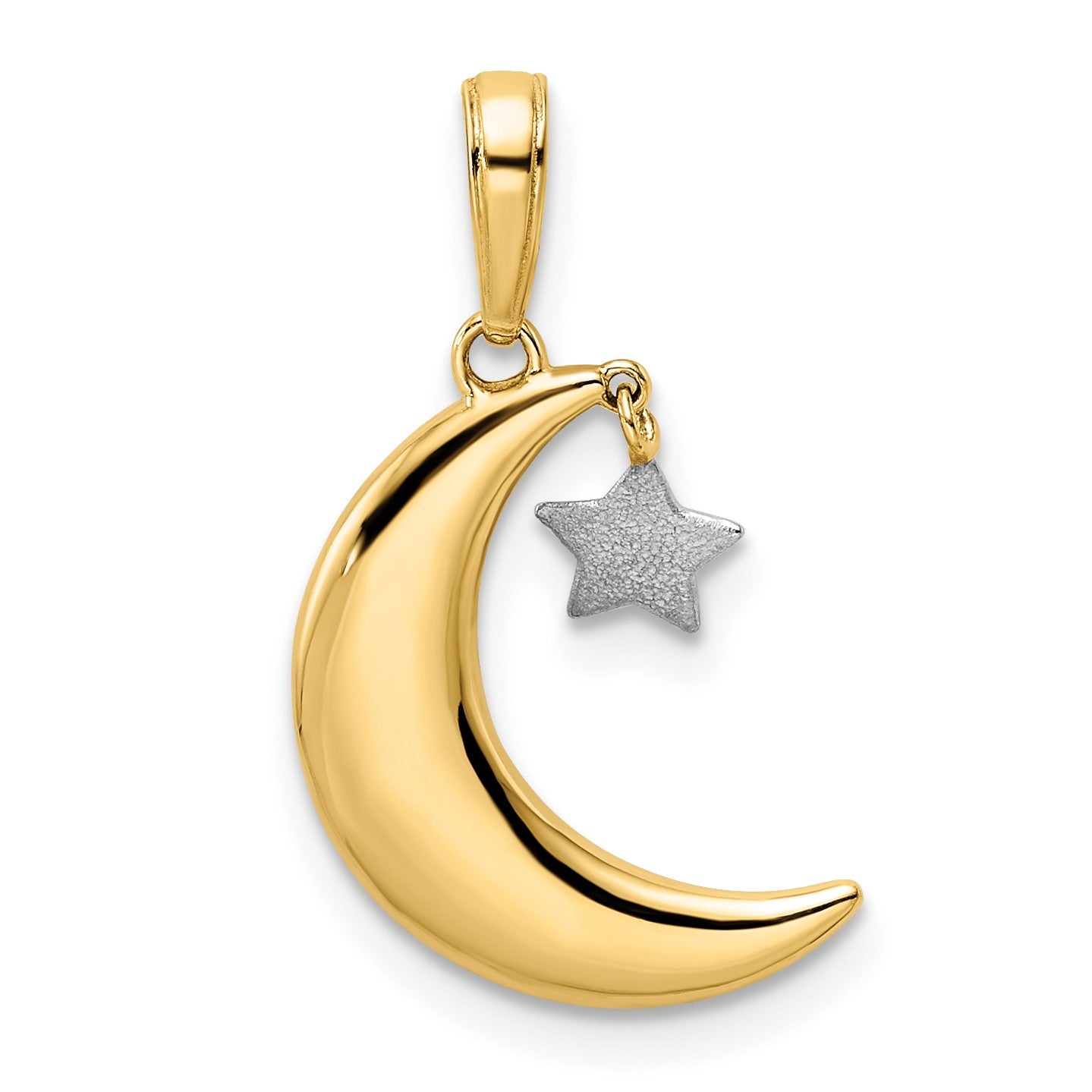 14k and White Rhodium Moon with Dangle Star Pendant
