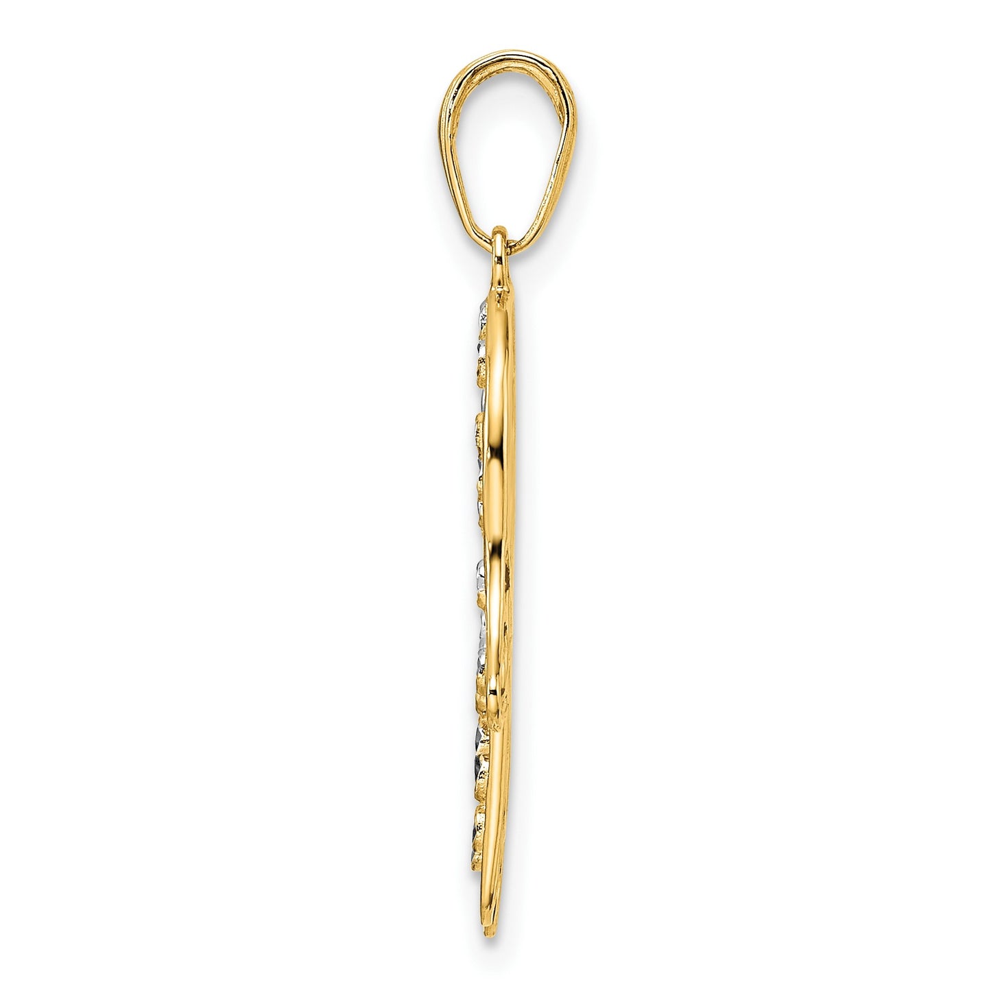 14k and White Rhodium Diamond-cut Fancy Hamsa Pendant