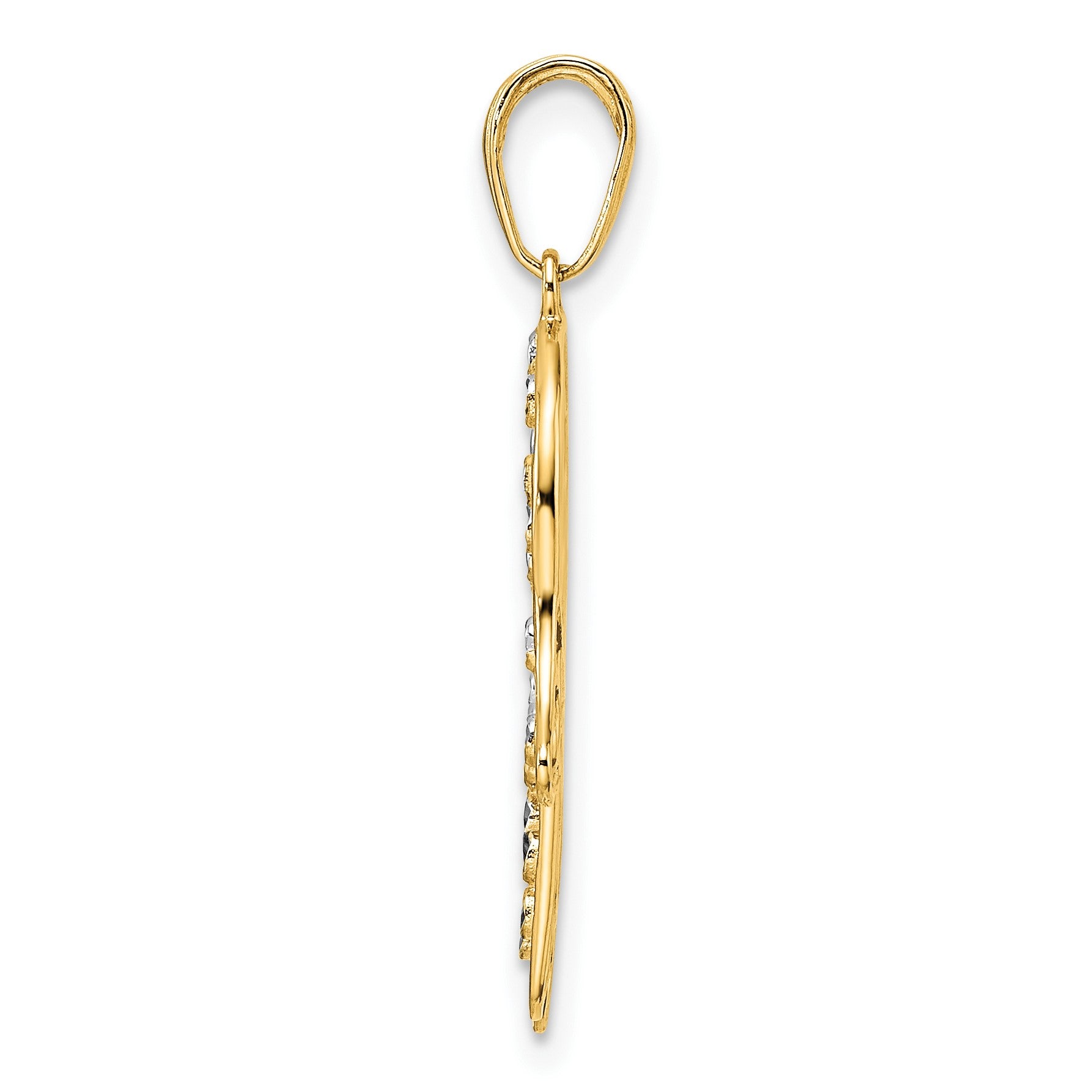 14k and White Rhodium Diamond-cut Fancy Hamsa Pendant