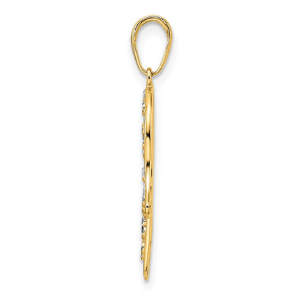14k and White Rhodium Diamond-cut Fancy Hamsa Pendant
