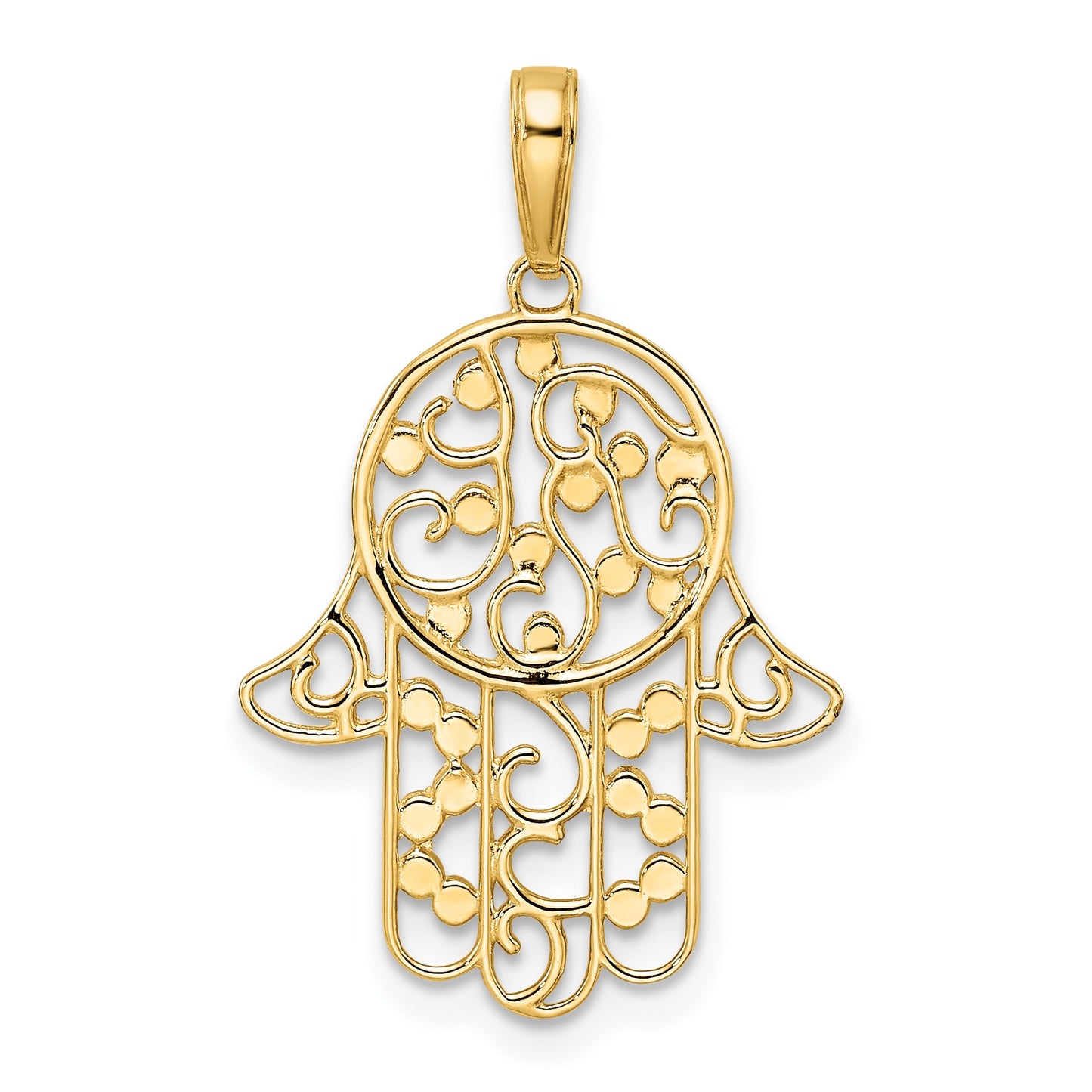 14k and White Rhodium Diamond-cut Fancy Hamsa Pendant
