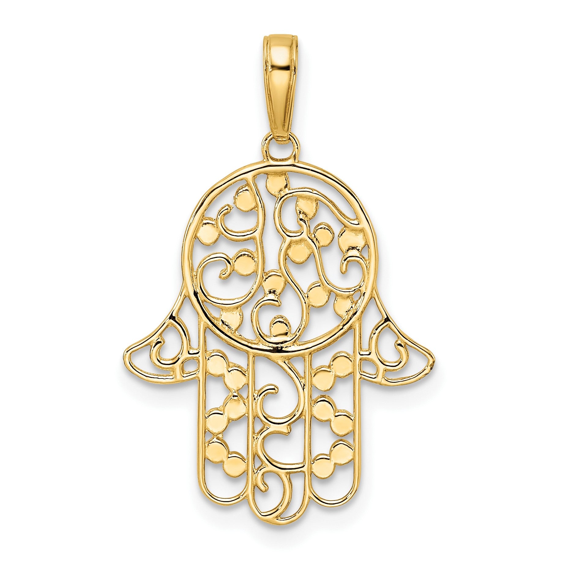 14k and White Rhodium Diamond-cut Fancy Hamsa Pendant