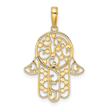 14k and White Rhodium Diamond-cut Fancy Hamsa Pendant